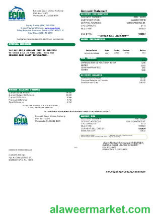 USA ECUA business utility bill template in Word and PDF formats